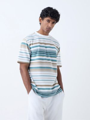 WES Lounge Multicolour Striped Relaxed-Fit T-Shirt