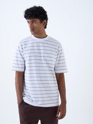 WES Lounge White Striped Relaxed-Fit Cotton-Blend T-Shirt