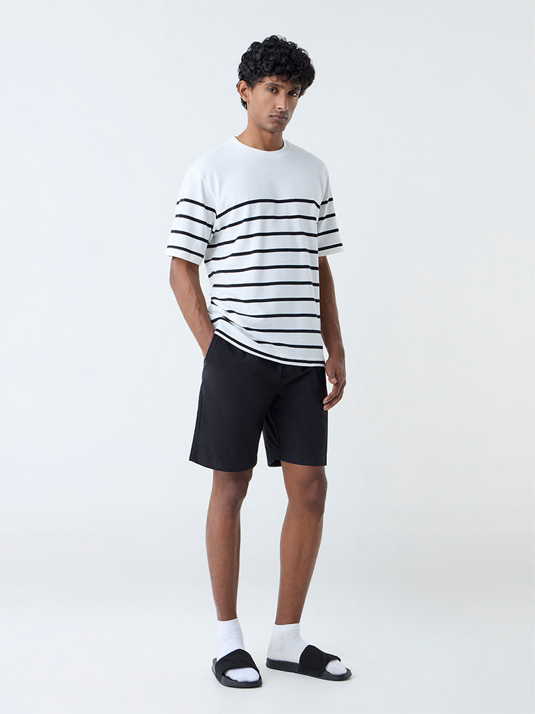 WES Lounge White Striped Relaxed-Fit Cotton-Blend T-Shirt - Image 2