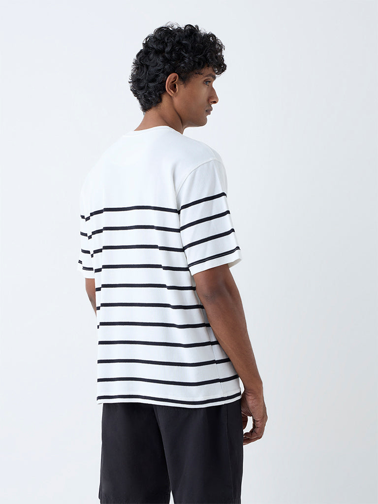 WES Lounge White Striped Relaxed-Fit Cotton-Blend T-Shirt - Image 4