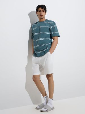 WES Lounge Teal Stripe Relaxed-Fit Cotton-Blend T-Shirt