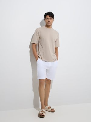 WES Lounge Beige Textured Relaxed-Fit Cotton-Blend T-Shirt