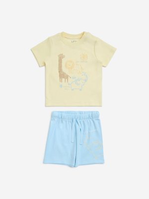 HOP Baby Multicolour Printed Cotton T-Shirt with Shorts Set
