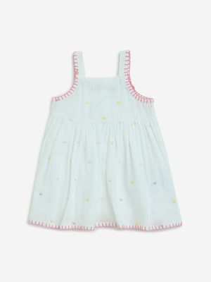 HOP Baby White Printed A-Line Cotton Dress