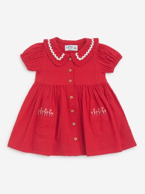 HOP Baby Red Seersucker Striped Cotton A-Line Dress