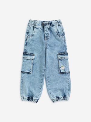 HOP Kids Light Blue Relaxed-Fit Mid-Rise Jogger-Style Jeans