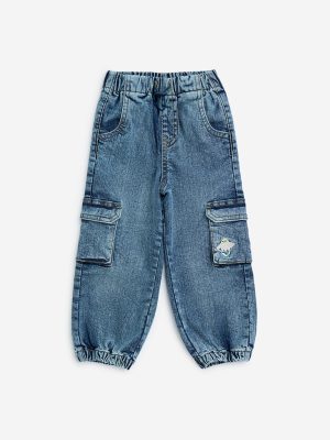 HOP Kids Blue Washed Relaxed-Fit Mid-Rise Jogger-Style Jeans