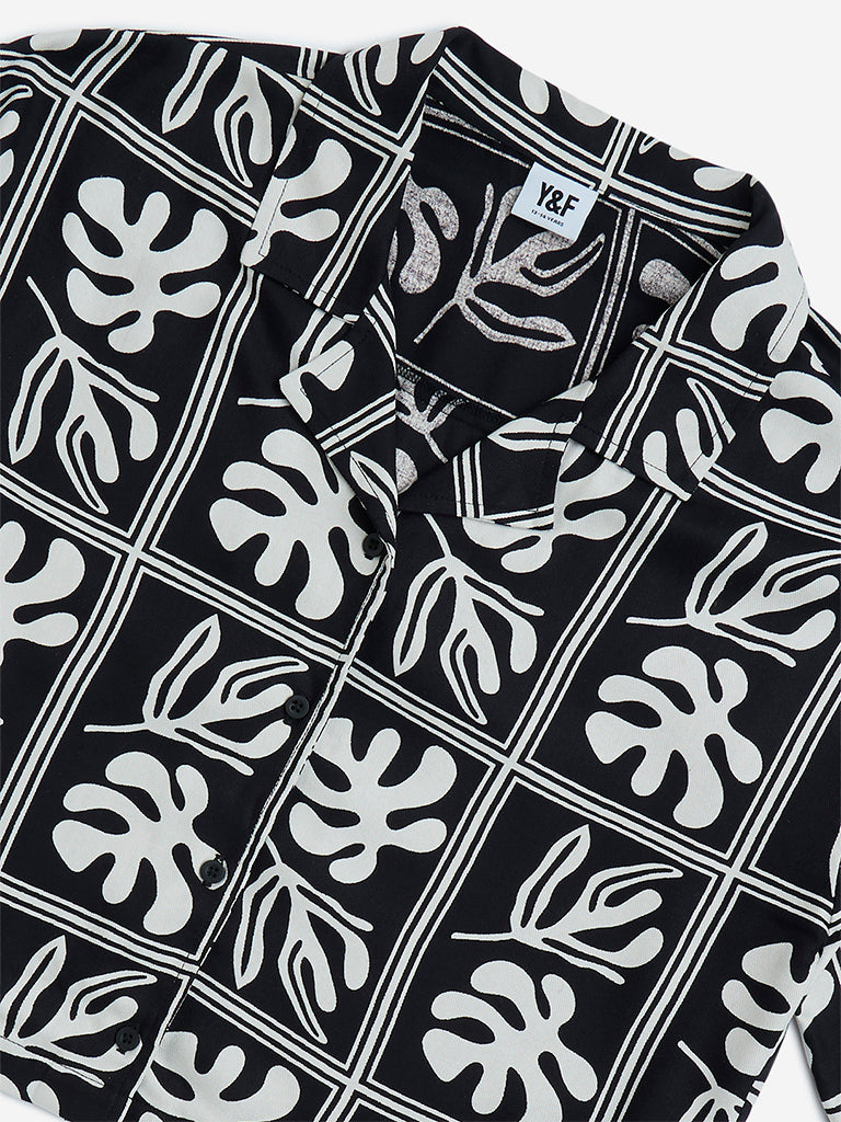 Y&F Kids Black Leaf Printed Shirt - Image 3