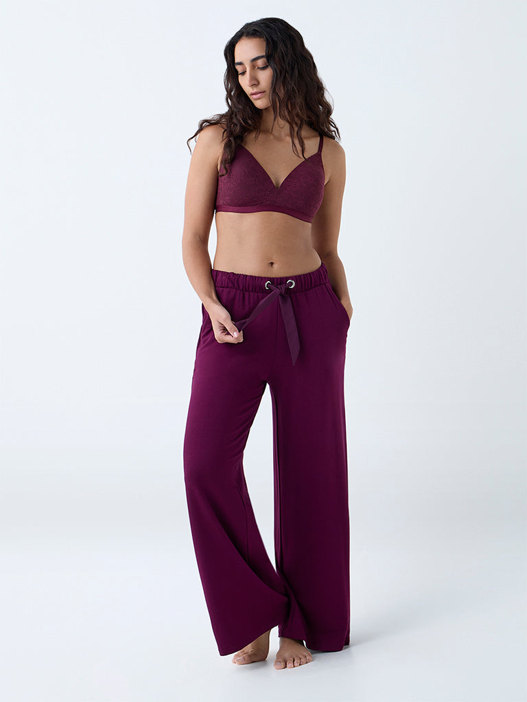 Wunderlove Wine Lace Detailed Padded Bra