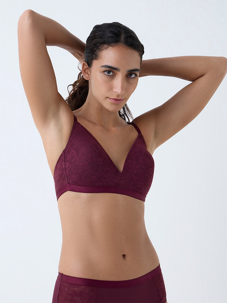 Wunderlove Wine Lace Detailed Padded Bra - Image 2