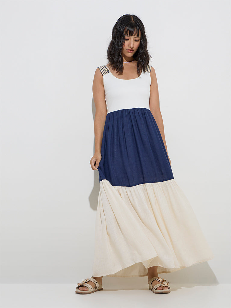 LOV Off-White Colour-Blocked Tiered Dress - Image 2