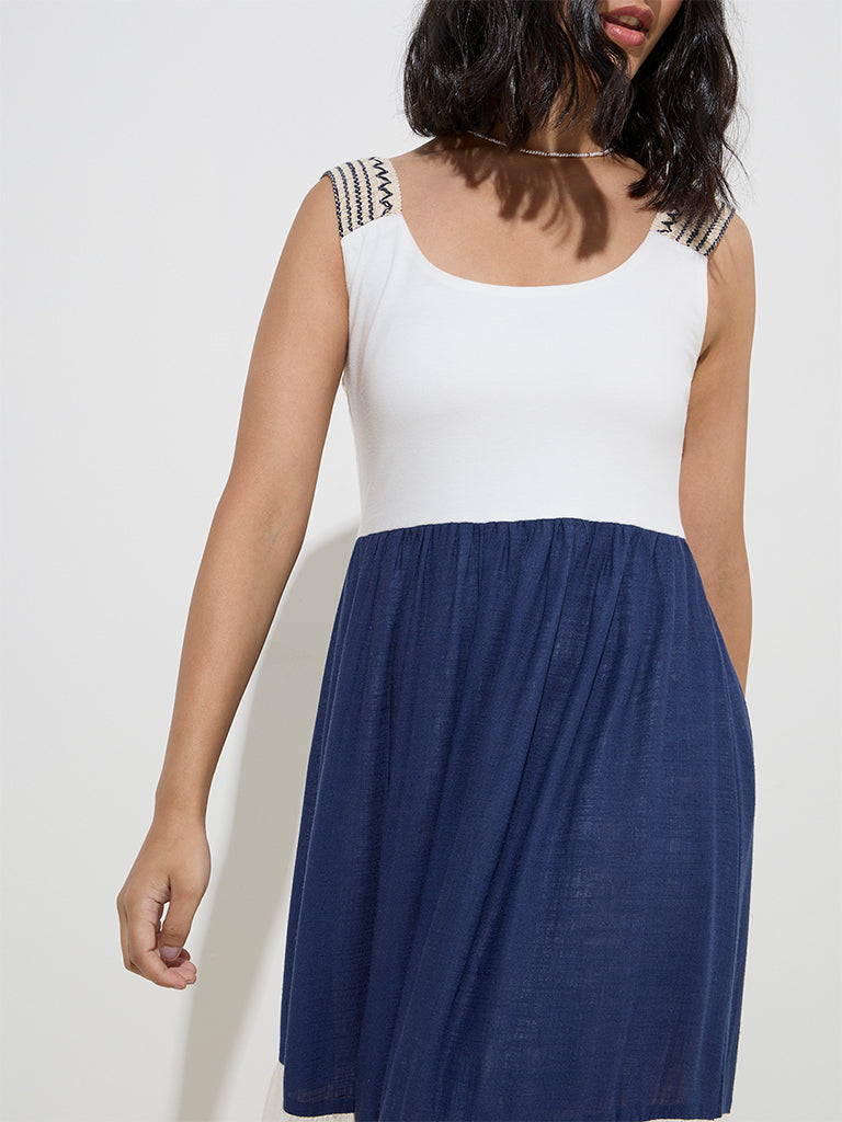 LOV Off-White Colour-Blocked Tiered Dress - Image 3