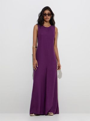 LOV Purple Solid Jumpsuit