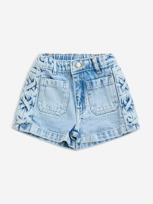 HOP Kids Light Blue High-Rise Denim Shorts