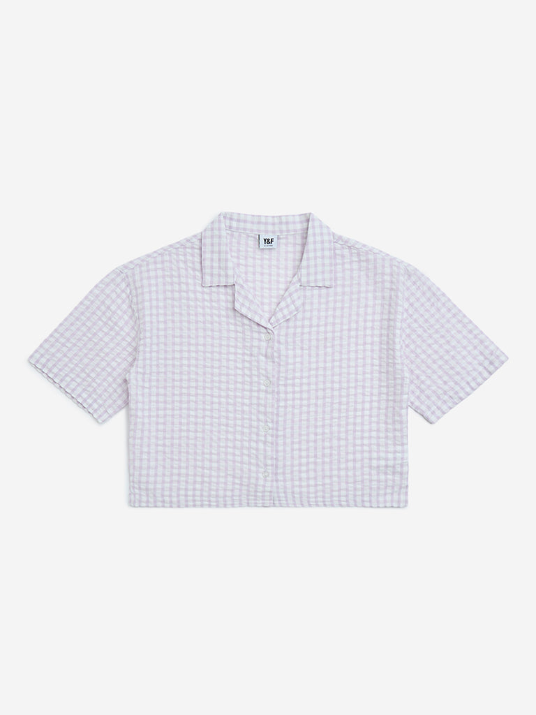 Y&F Kids Lilac Checkered Cotton Shirt