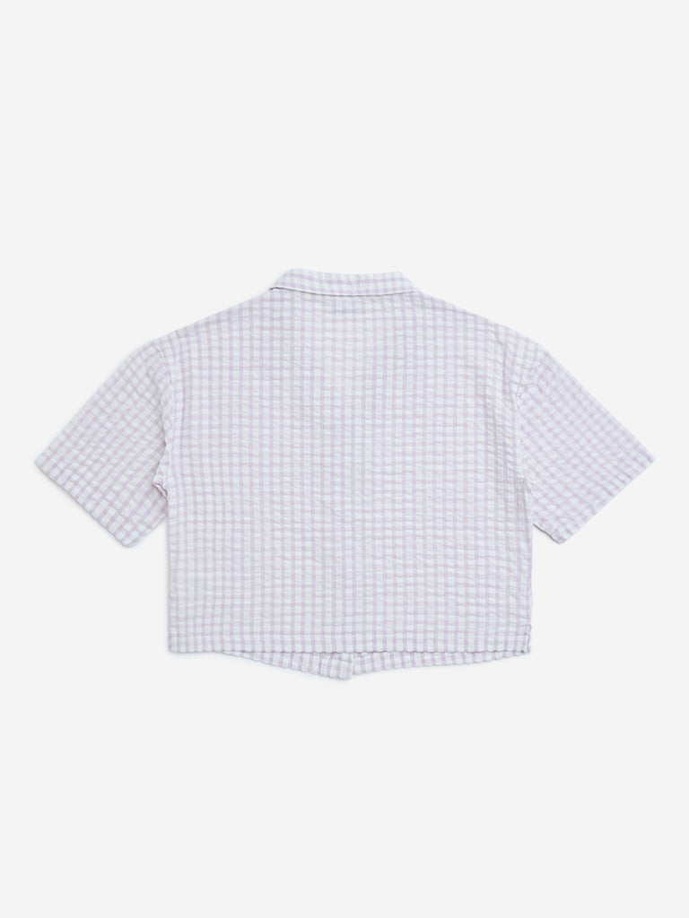 Y&F Kids Lilac Checkered Cotton Shirt - Image 3