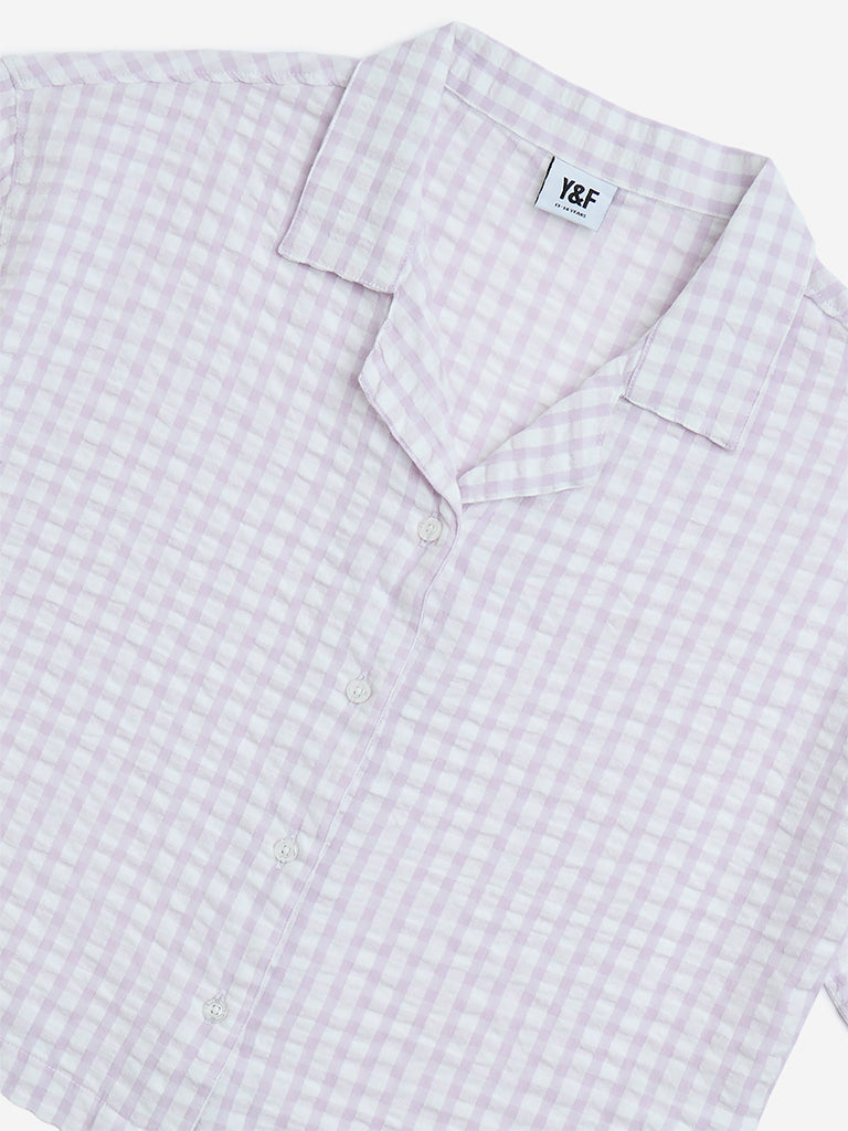 Y&F Kids Lilac Checkered Cotton Shirt - Image 4