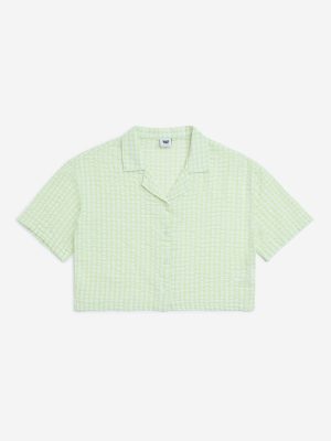 Y&F Kids Lime Checkered Cotton Shirt