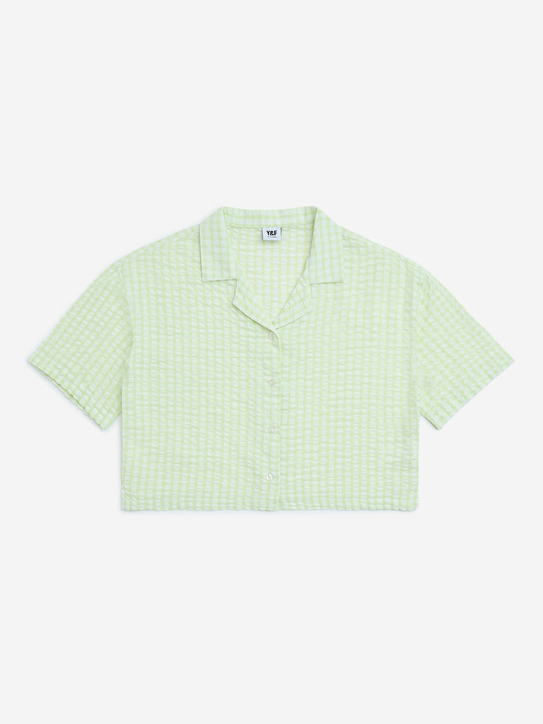 Y&F Kids Lime Checkered Cotton Shirt