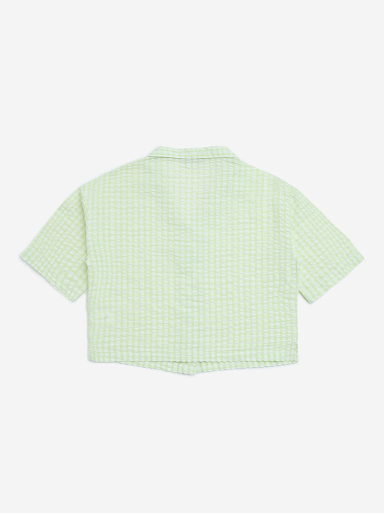 Y&F Kids Lime Checkered Cotton Shirt - Image 3