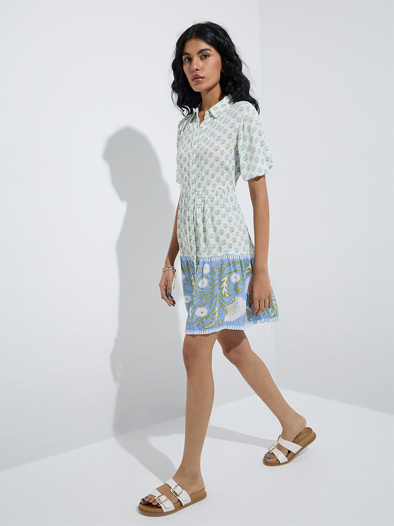 Bombay Paisley Green Botanical Printed A-Line Dress