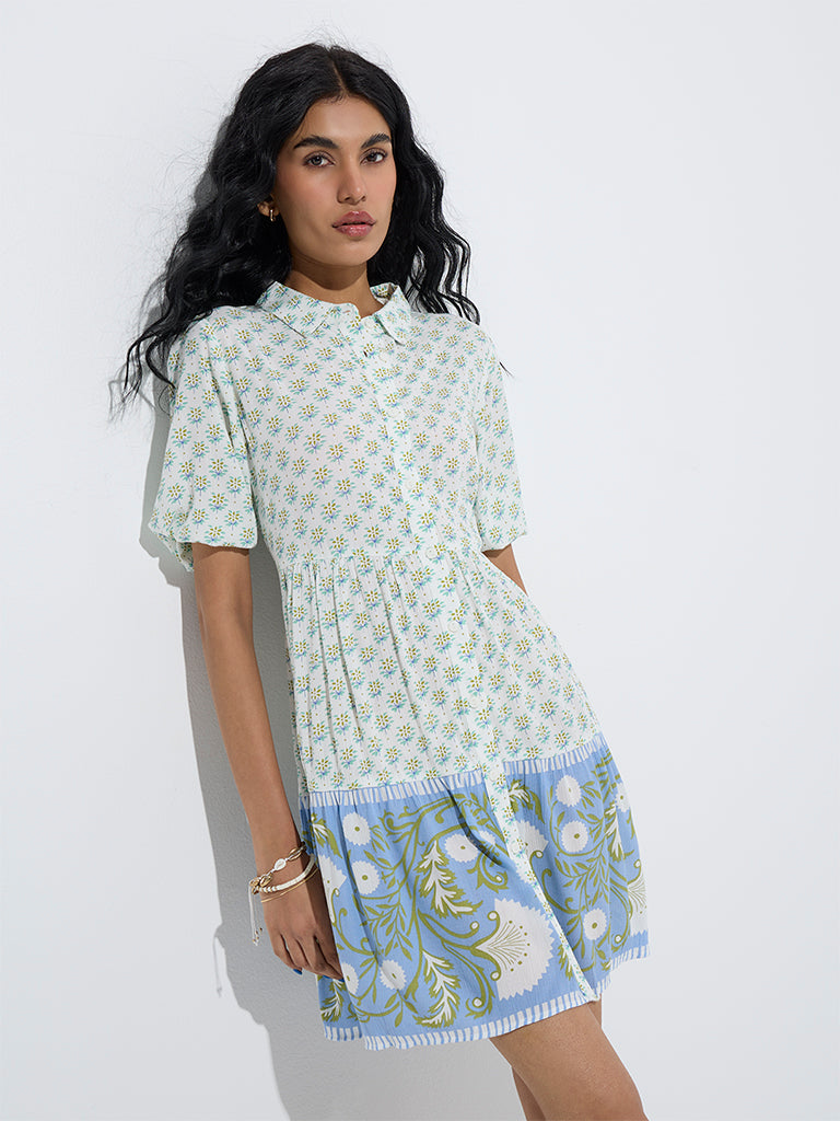 Bombay Paisley Green Botanical Printed A-Line Dress - Image 2
