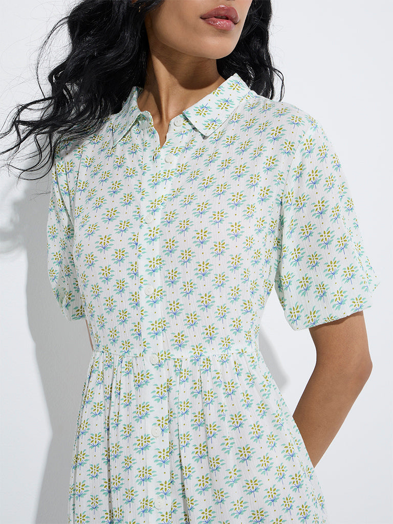 Bombay Paisley Green Botanical Printed A-Line Dress - Image 3