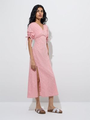 Bombay Paisley Pink Self-Patterned Straight Cotton Dress