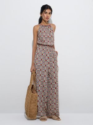 Bombay Paisley Red Printed Cotton Jumpsuit