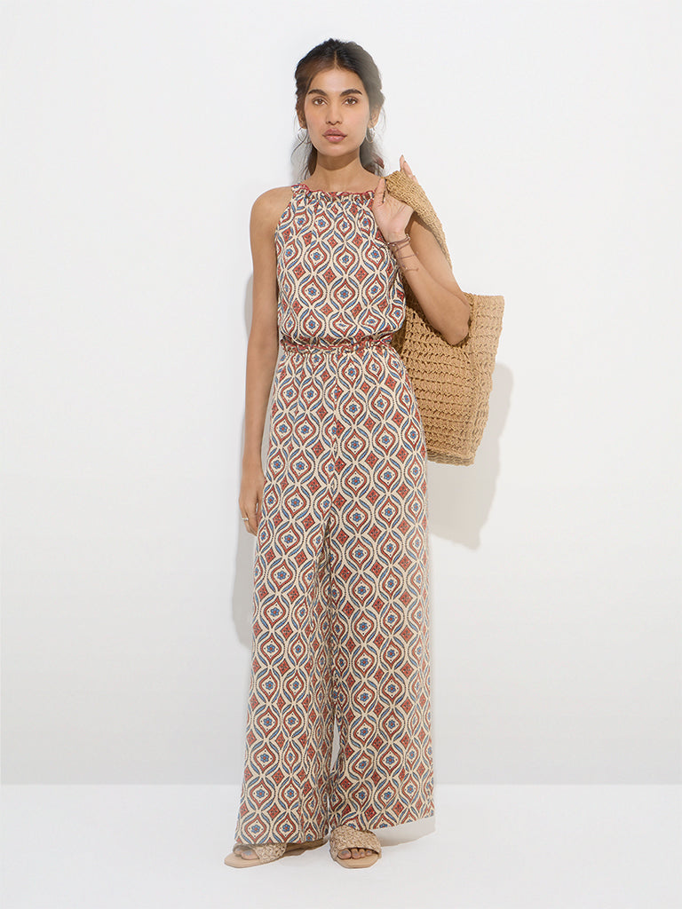 Bombay Paisley Red Printed Cotton Jumpsuit - Image 2