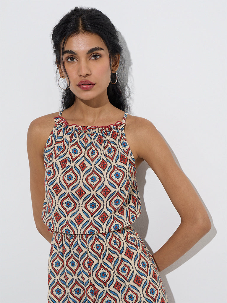 Bombay Paisley Red Printed Cotton Jumpsuit - Image 3