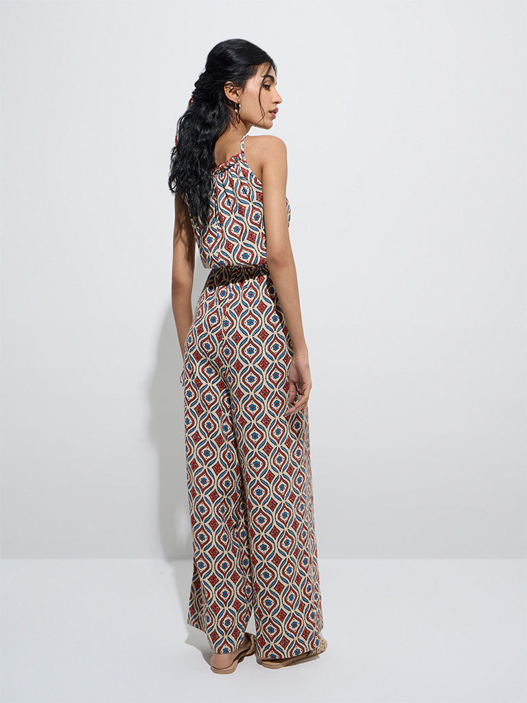 Bombay Paisley Red Printed Cotton Jumpsuit - Image 4