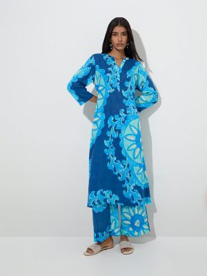 Utsa Navy Botanical Inspired A-Line Kurta