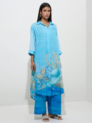 Utsa Blue Tie-Dye Printed Palazzos