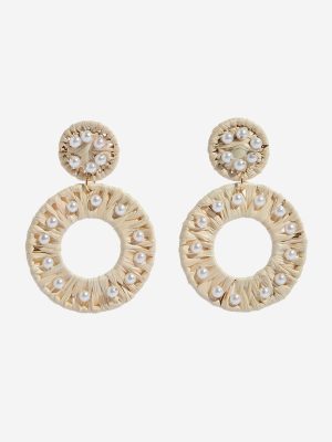 Westside Accessories Light Beige Circle Raffia Pearl Earrings