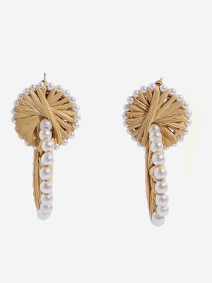 Westside Accessories Beige Intertwined Raffia Pearl Earrings