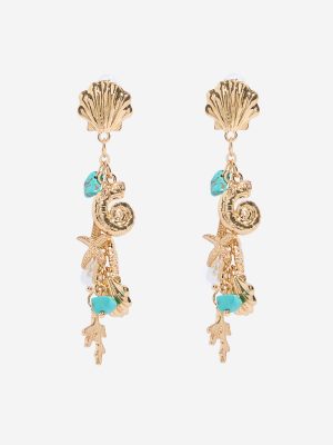 Westside Accessories Gold Shells and Agate Dangler Earrings