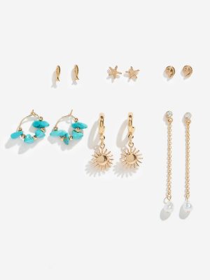 Westside Accessories Gold Shells and Agate Earrings Set - Pack of 6