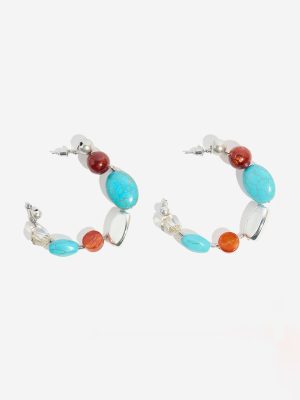 Westside Accessories Blue Gemstones Wrapped Hoop Earrings