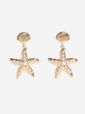Westside Accessories Gold Small Starfish and Shell Earrings