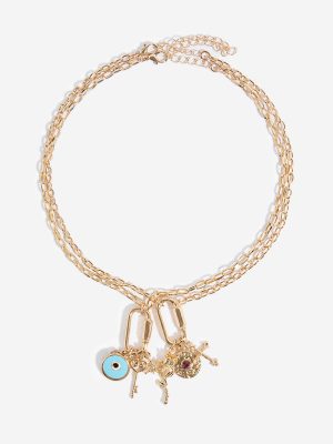 Westside Accessories Gold Multi Charm 2-Layer Necklace Set - Pack of 2