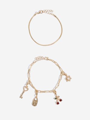 Westside Accessories Gold Multi Charm Bracelet Set - Pack of 2