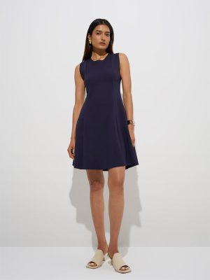 Wardrobe Navy Solid A-Line Dress