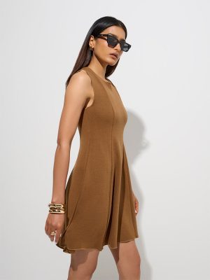 Wardrobe Tan Solid A-Line Dress