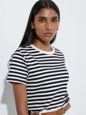 Wardrobe Black Striped Cotton-Blend T-Shirt