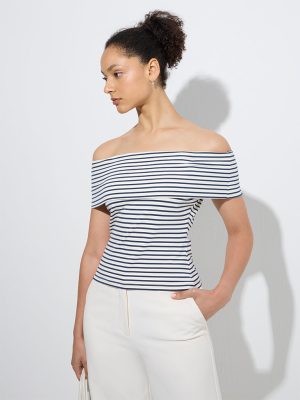 Wardrobe White Striped Off-Shoulder Top