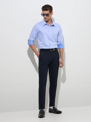 WES Formals Blue Slim-Fit Cotton Shirt