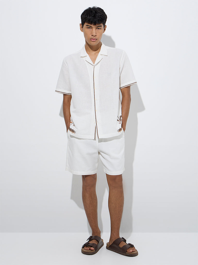 ETA White Embroidered Relaxed-Fit Linen Shirt - Image 2