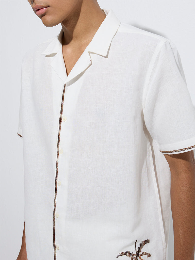 ETA White Embroidered Relaxed-Fit Linen Shirt - Image 3