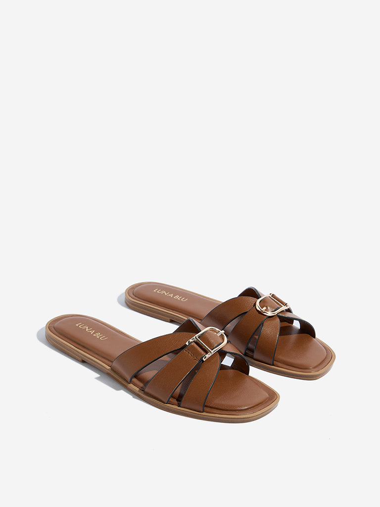 LUNA BLU Brown Multi-Strap Slides - Image 2